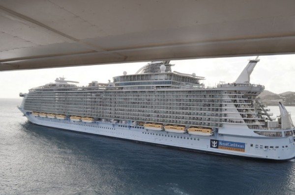 This is the "Allure of the Seas" the largest cruise ship on the seas. 6000 passengers. Pretty much Texas size!